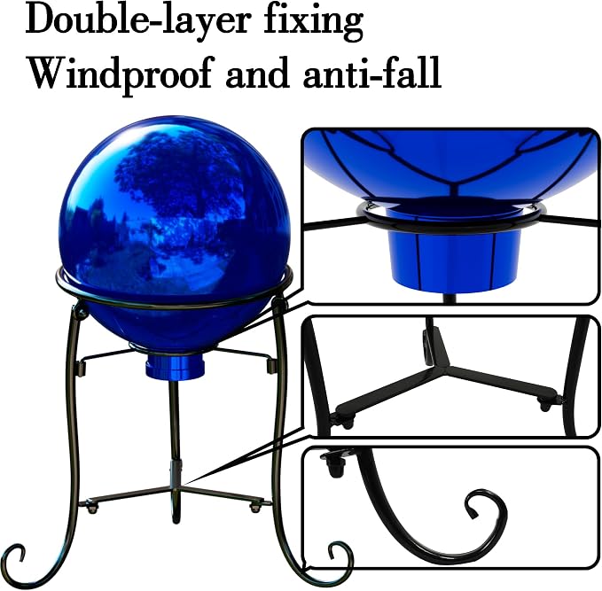 10" Tall Gazing Ball Stand for 8-10 inch Balls, Black Metal Gazing Globe Display Holder Stands for Outdoor Garden Clearance, 8" L x 8" W x 10" H