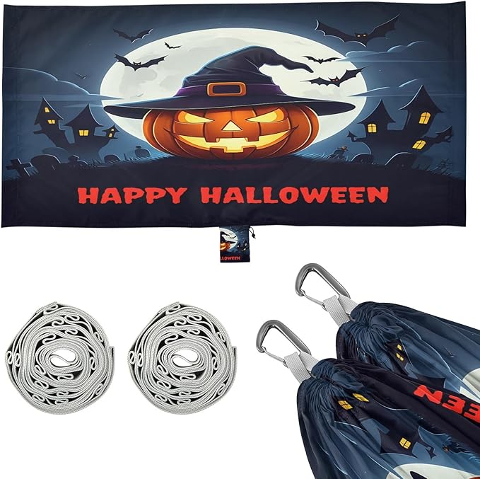 Hammocks for Outside Glowing Jack-o-Lantern Camping Hammock Portable Hammocks with Tree Straps and Carry Bag Camping Accessories for Hiking Beach Outdoor