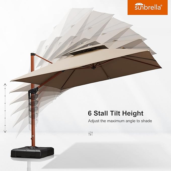PURPLE LEAF 9' X 12' Patio Large Cantilever Umbrella Outdoor Rectangle Wood Umbrellas Offset Umbrella Heavy Duty Sun Umbrellas for Garden Deck Pool, Spectrum Sand
