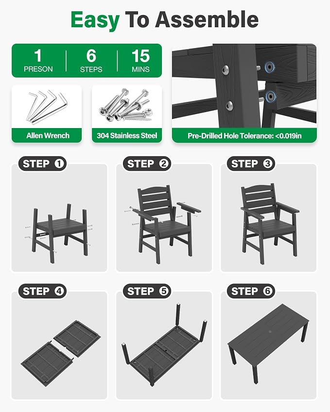 YEFU 10-Piece Patio Dining Sets: All-Weather Outdoor Table and Chairs Outside Furniture with Umbrella Hole & Aluminum Frame - HIPS Modern Patio Dining Set for 8 for Family Gatherings in Deck/Pool Grey