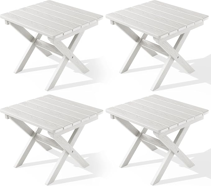 SERWALL Folding Outdoor Side Table Set of 4, Small Adirondack Side Table, White