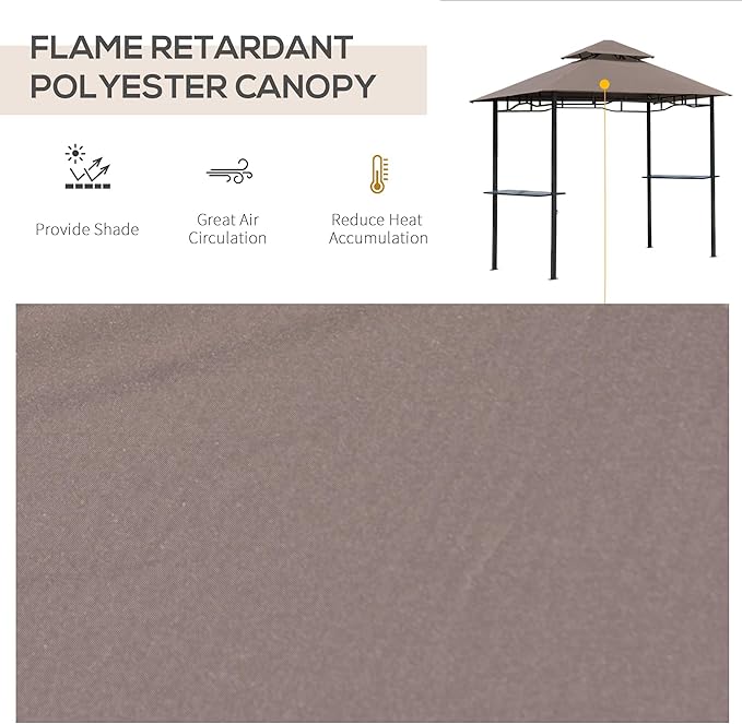 Outsunny 8' x 5' Grill Gazebo with Double Roof, Outdoor BBQ Gazebo with 2 Side Shelves, Steel Grill Tent Canopy for Patio Yard Garden, Coffee