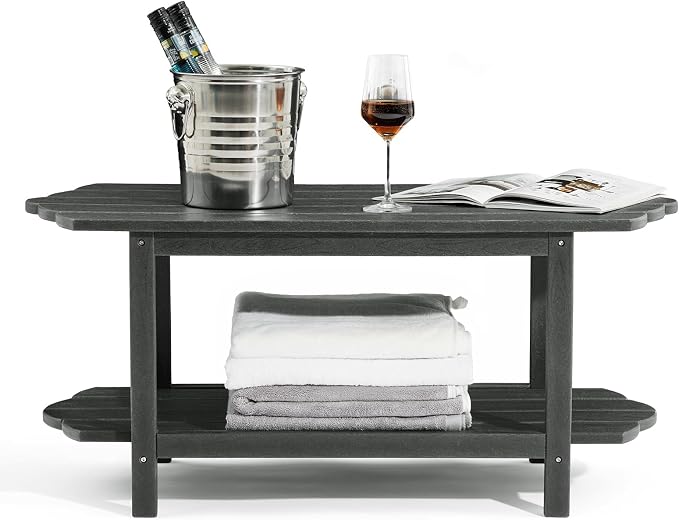 Adirondack Outdoor Patio Table-2 Tier Outside Table Irregular Grey Coffee Table for Garden Indoor Sun Room