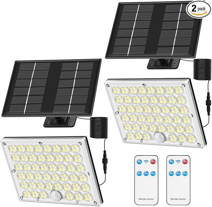 Solar Lights Outdoor Waterproof Motion Sensor Security Lights with Remote, 3 Modes 184 LED Upgraded Convex Lens 150% Bright, 16.4 Ft Cord, Outdoor Flood Light for Backyard, Garage, Barn