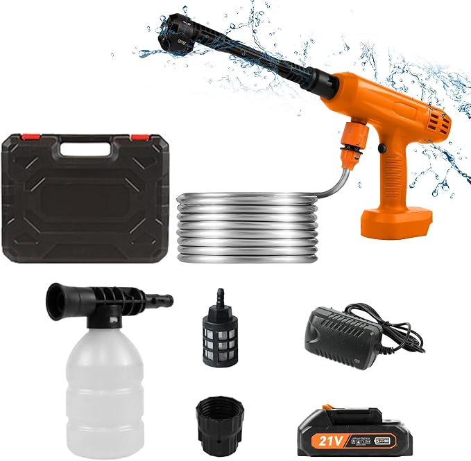 Cordless Pressure Washer,1200PSI Portable Power Washer with 4Ah Battery&Charger,6-in-1 Nozzle,5 Meter Hose,Handheld High-Pressure Car Washer for Cars/Yard/Home/Floor (Light Green)