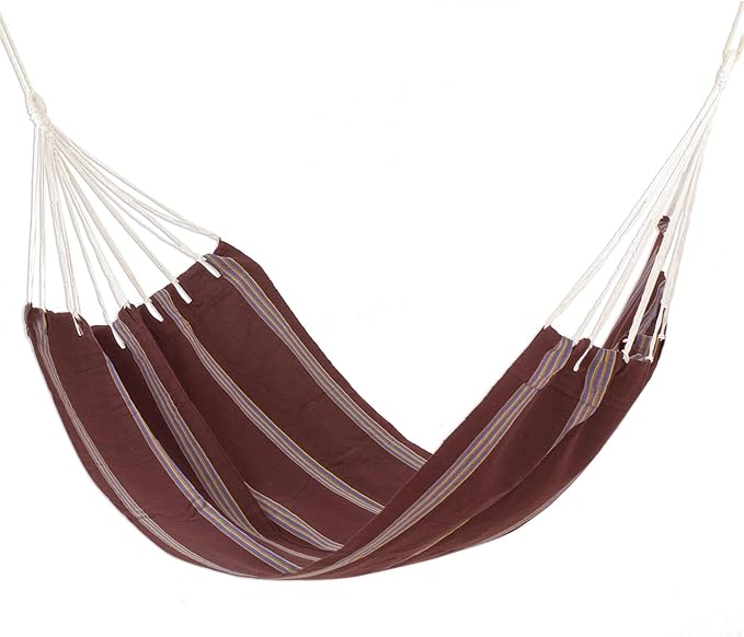 NOVICA Brown Cotton and Fabric Woven Hammock, 'Coffee Break' (Single)