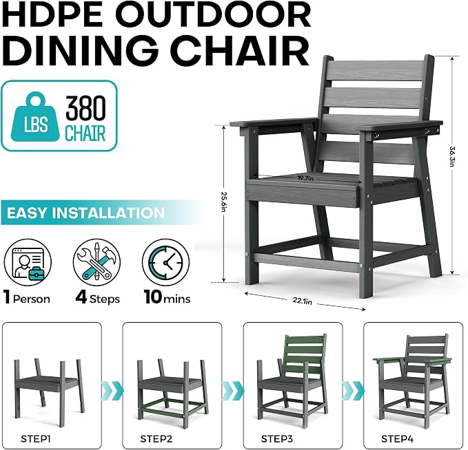 HDPE Dining Chair Set of 2, Gray