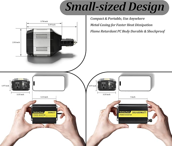 Compact and Lightweight Modified sine Wave Power Inverter DC12V to AC110-120V 60Hz with Rated Output Power 100W,200W, 300W, 400W for Choice(100, Watts)