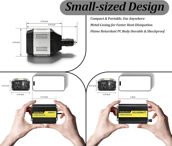 Compact and Lightweight Modified sine Wave Power Inverter DC12V to AC110-120V 60Hz with Rated Output Power 100W,200W, 300W, 400W for Choice (200, Watts)