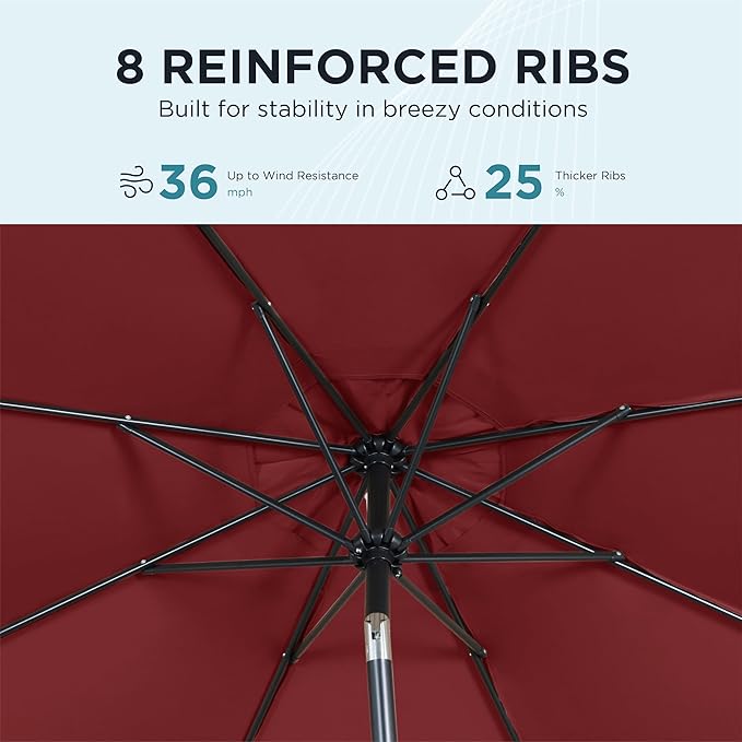 9FT Outdoor Patio Umbrella with Push Button Tilt and Crank, Market Umbrella, 8 Heavy-Duty Ribs, Outdoor Table Umbrella for Garden, Deck, Poolside & Backyard