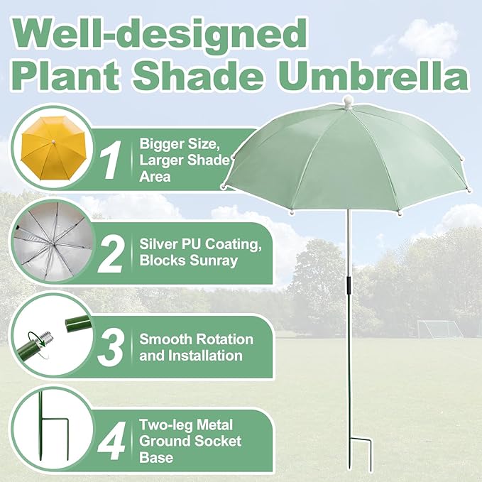 3 PCS Plant Umbrella Shade Cover for Outdoor Plants, 23.6 Inch Tall 40" Canopy Adjustable Height Sun Protection for Potted Plants, Garden Beds & Patio Flowers, UV Resistant & Easy Setup