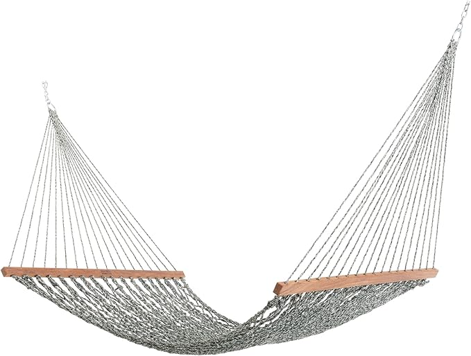 Nags Head Hammocks Single Green/Oatmeal Heirloom Tweed DuraCord Rope Hammock – 12 ft. x 50 in., 450 lb Capacity, Cumaru Spreader Bar, Galvanized Hardware, Handcrafted in USA, Free Chains & Tree Hooks