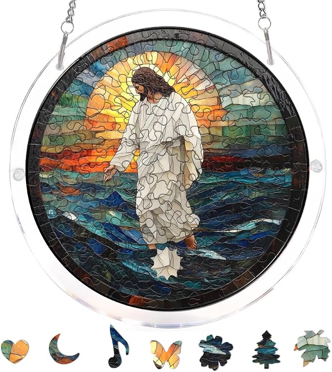 Acrylic Puzzle Suncatcher, Jesus Stained Glass Sun Catcher, Jigsaw Puzzles Home Garden Decor, Creative Mothers Day and Birthdays Gifts for Mom, Wife, Sisters, 7.87 Inch
