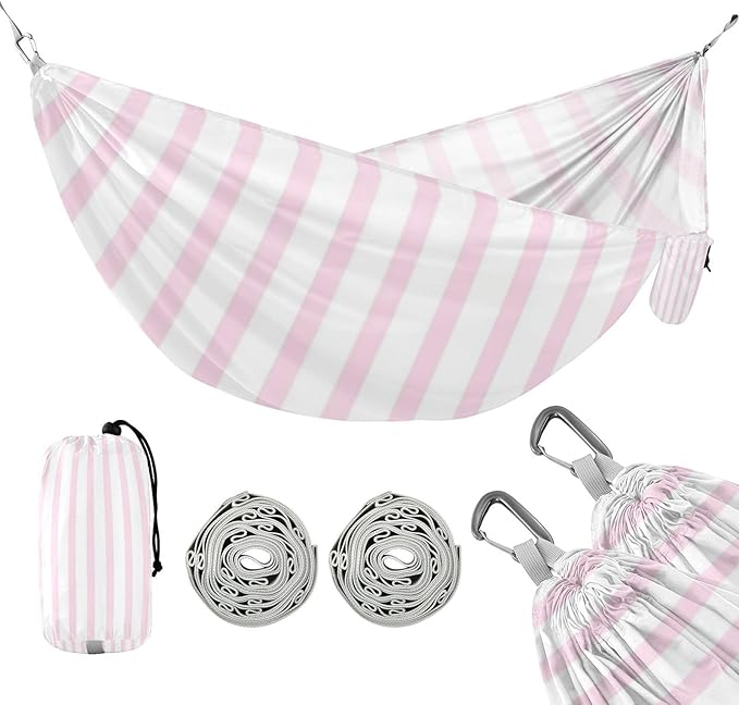 Pink Vertical Stripes 330lb Capacity Camping Hammock with Tree Straps Backyard Hammock for Camping Travel Accessories hamacas para Deck