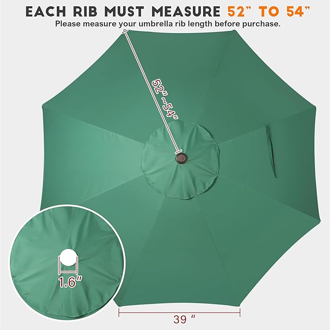 Blissun 9ft Patio Umbrella Replacement Canopy, Market Umbrella Top, Outdoor Table Umbrella Canopy for 8 Ribs, Canopy Only