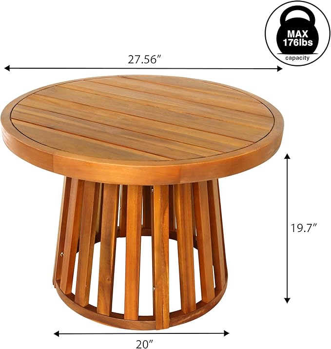 JONATHAN Y Solanya 28" Round Acacia Wood Outdoor Coffee Table with Slatted Tapered Base, Weather-Resistant Solid Wood Center Table for Patio, Garden, Deck, Natural Brown END7000A