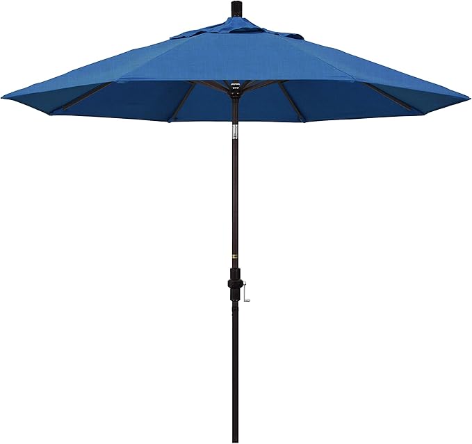 California Umbrella 9' Round Aluminum Market Umbrella, Crank Lift, Collar Tilt, Bronze Pole, Sunbrella Spectrum Cilantro