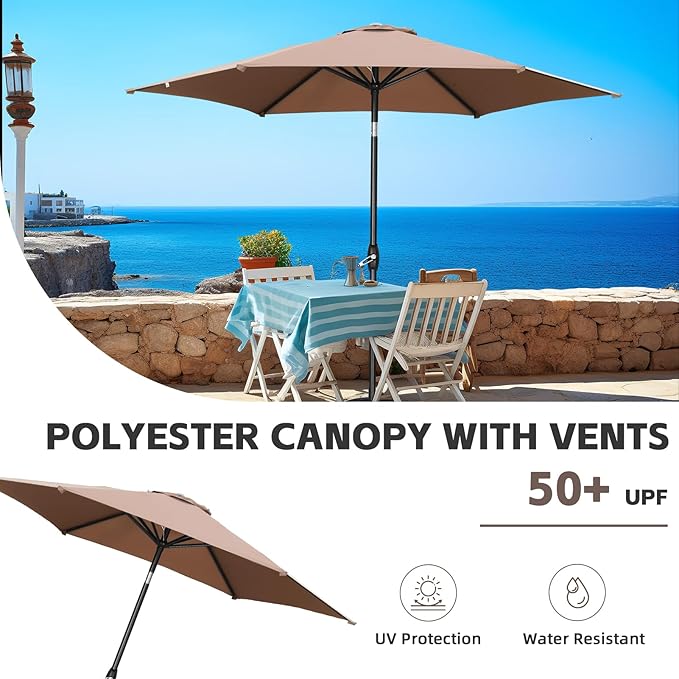 9ft Patio Umbrella Outdoor Portable Table Market Umbrella with Push Button Tilt/Crank,Coffee