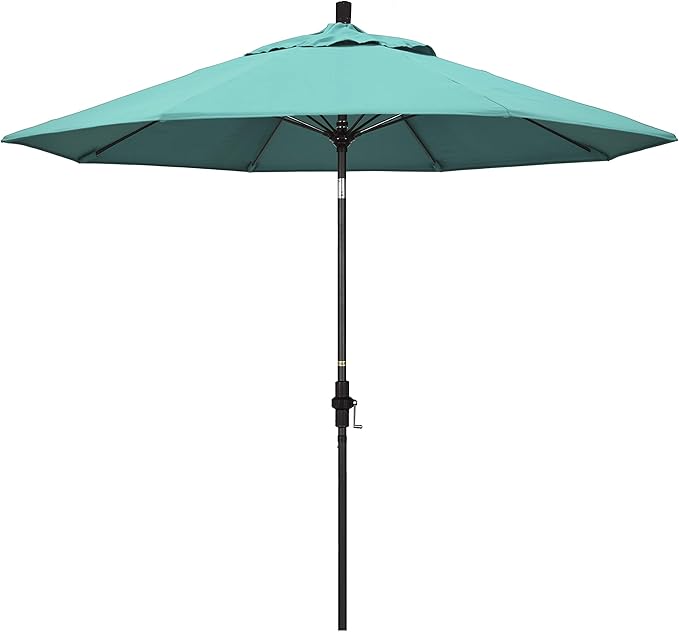 California Umbrella 9' Round Crank Lift, Collar Tilt, Aluminum Pole, Fiberglass Rib Patio Umbrella,