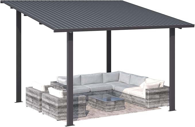 AECOJOY 12' x 10' Outdoor Hardtop Lean to Gazebo for Patio, Large 10x12 Metal Pergola Gazebo, Wall-Mounted Pergolas and Gazebos Clearance, Galvanized Steel Metal Patio Roof Awnings for Patio