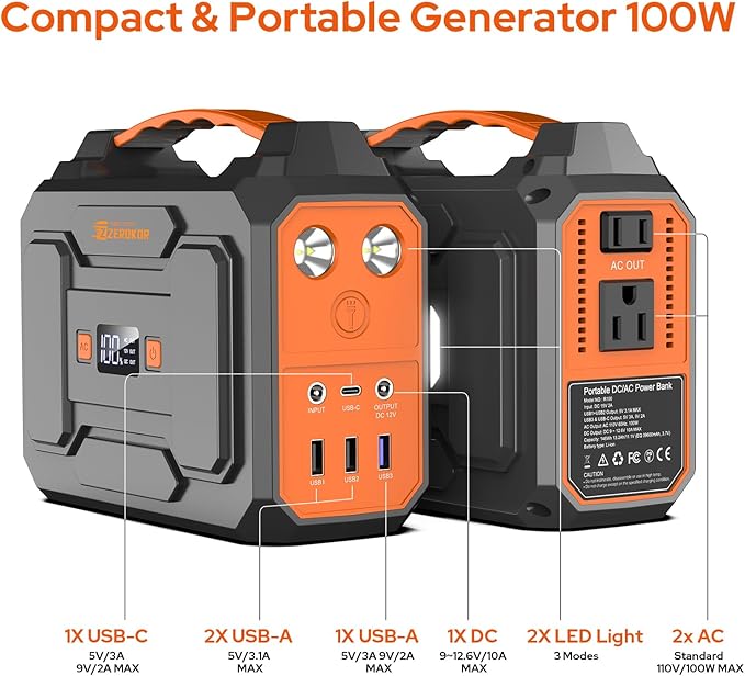 Solar Power Station with Foldable Solar Panel 40W, Portable 110V Outlet Power Bank 100W Solar Generator with Panels Included, Portable Battery Pack for Camping Laptop Smart Devices RV Outdoor Backup