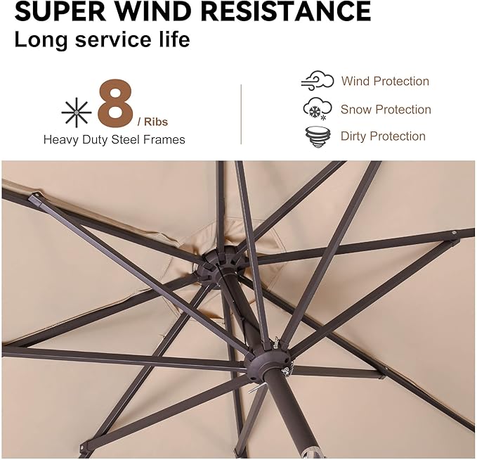 10ft Outdoor Patio Umbrella - Table Umbrella Waterproof UV Protection, Sombrillas de Patio with Push Button Tilt, Sun Umbrella for Pool, Porch, Garden, Deck, Backyard (Beige)