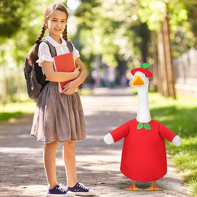 FuWeave Back to School Porch Goose Outfit Set for Plastic Statue Lawn Porch Goose Clothes with Schoolbag for Patio Decor