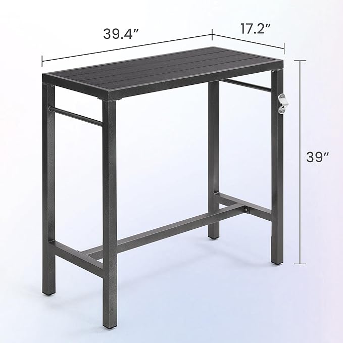 MURAGO 39*39*17 Outdoor Bar Table Extra Wide,Tall Bar Height Outdoor Pub Table, Ideal for Patio, Hot Tub, Dining, Balcony, Poolside, Weatherproof Composite Top, Rustproof, Built In Bottle Opener,Black