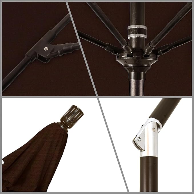 California Umbrella 9' Round Aluminum Pole Fiberglass Rib Market Umbrella, Crank Lift, Collar Tilt, Bronze Pole