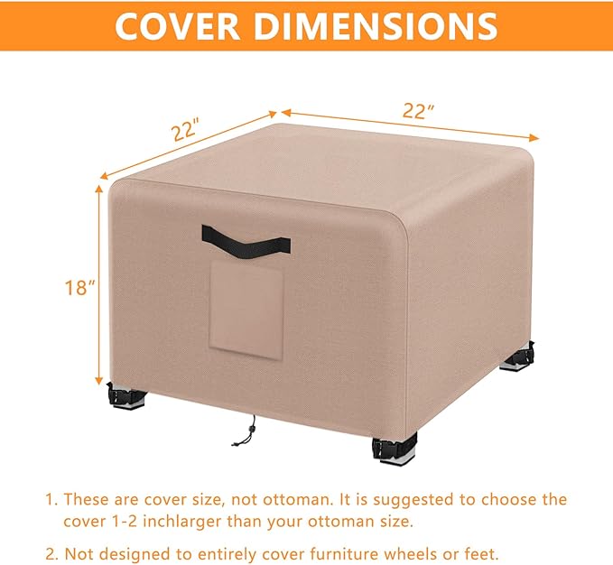 Kovshuiwe 2Pcs Outdoor Waterproof Patio Ottoman Cover 22"L x 22"W x 18"H, Patio Wicker Side Table Cover,Waterproof Square Patio Small Side Table Cover,Khaki