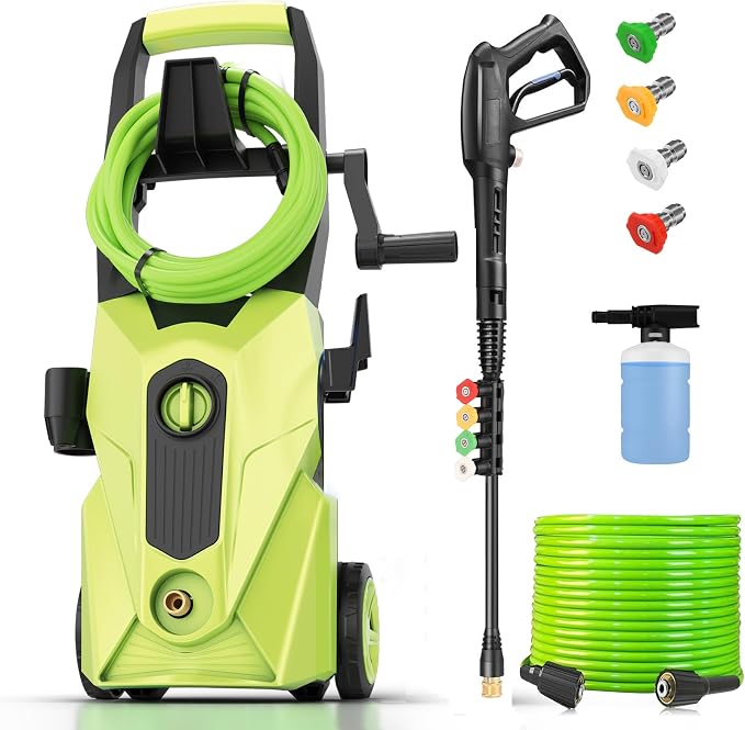 2026 New 5000PSI Electric Pressure Washer, Power Washer with 33FT Resistant Hose and 4 Nozzles, Compatible with Undercarriage washers, Professional Powerwashers for Home/Car(Light Green)