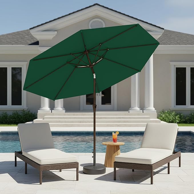 9ft 2-Tiers Patio Umbrella,Outdoor Market Table Umbrella with Push-Button Tilt & Crank | UV Protection,Suit for Backyard,Garden,Pool,Deck(Dark Green)