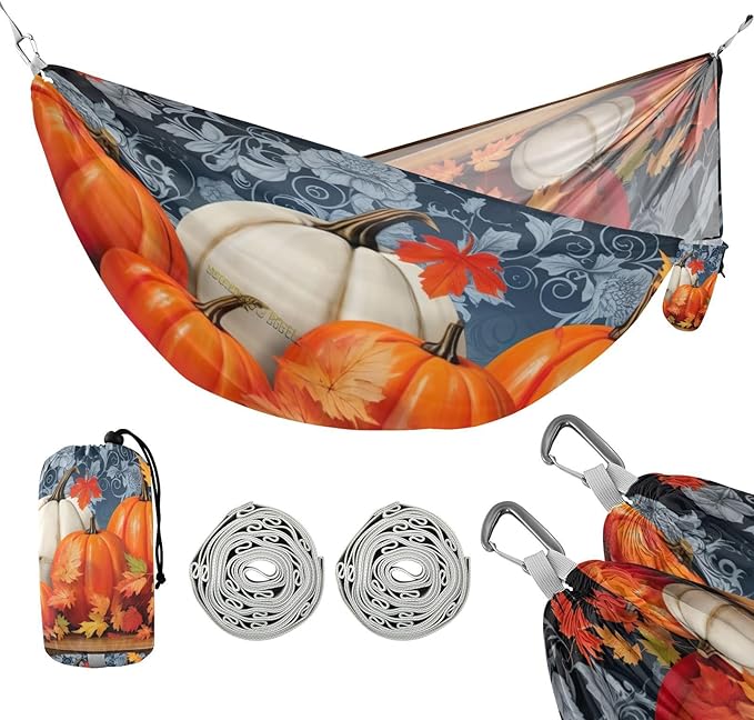 FRMG Thanksgiving Day Pumpkin Hammock 500 lbs Capacity Portable Hammocks with Tree Straps & Attached Carry Bag, Camping Essentials Gear, 2011673a