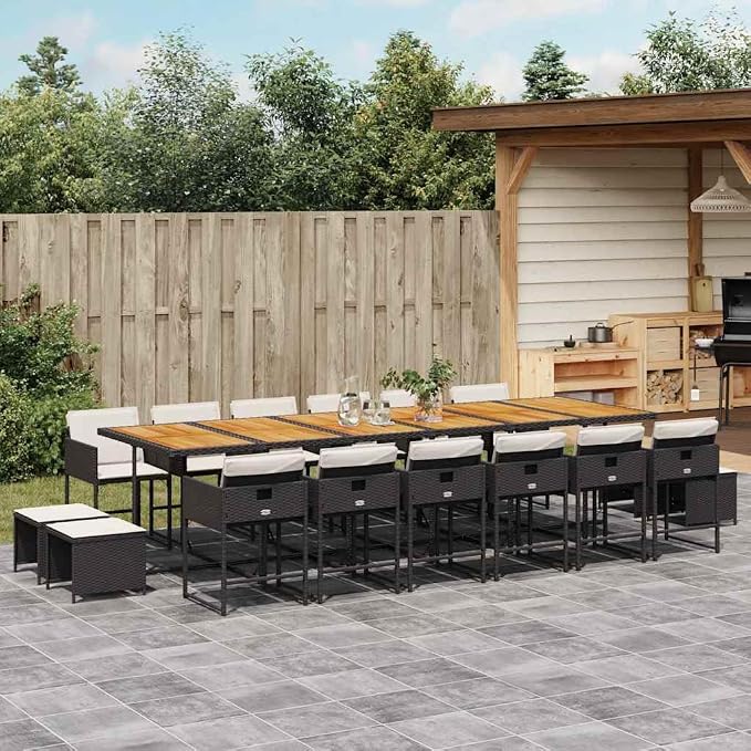 17 Piece Garden Dining Set, 16-Seater Outdoor Patio Furniture with Foldable Table and High-Back Chairs, Black Synthetic Poly Rattan