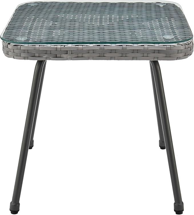 Manhattan Comfort Cannes 3-Piece Patio Conversation Set, Outdoor Furniture | Includes Modern Cushioned Rope Wicker Chairs & End Table, Removable & Washable Cushions, Tempered Glass Tabletop, Cream