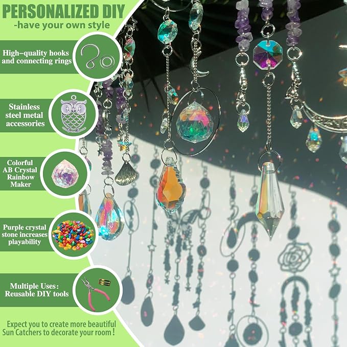 WASTROYAL 420pcs DIY Sun Catchers Making Kit for Adults Prism Hanging Decor | Crystal Suncatcher Kit, DIY Crystal Hanging Prisms for Window/Garden, Rainbow Maker, Art and Crafts for Adults with Tutorial