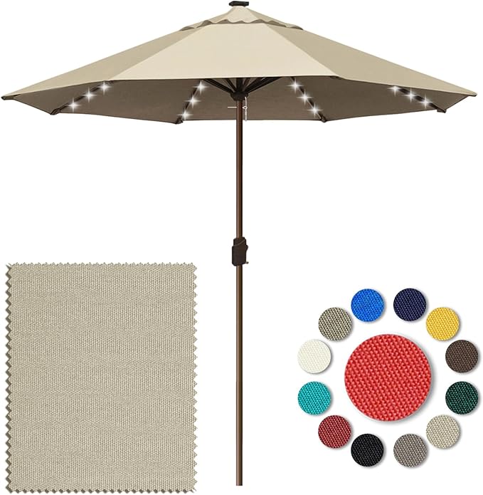 Eurmax USA 10-Year-Non-Fading 10FT Outdoor Patio Market Umbrella with LED Lights,UPF50+ UV Resistant,Heavy Duty Commercial Grade,Crank Lift Design,Windproof Vented Top for Garden,Pool,Deck,Antique Beige