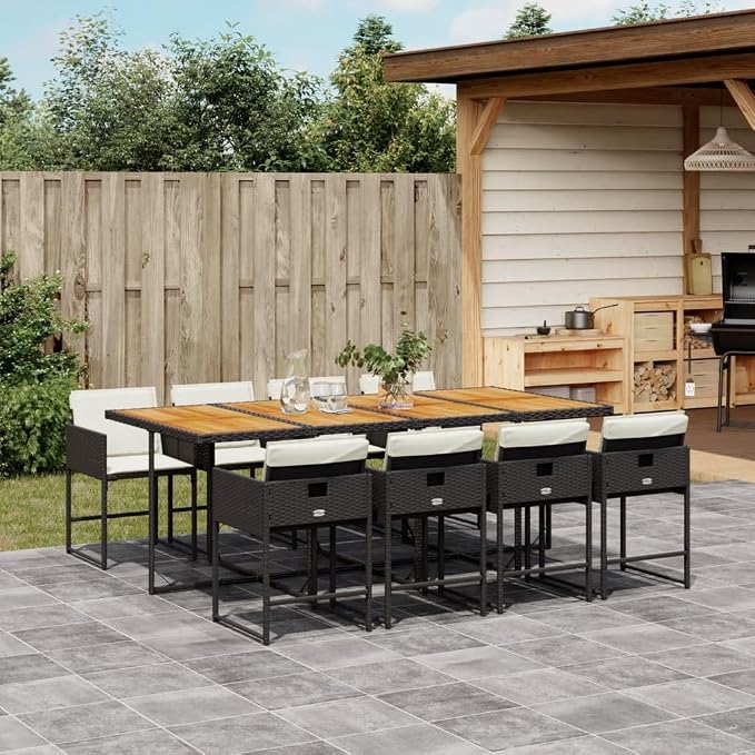 9 pcs Set Patio Dining Set & Balcony Furniture Black PE Rattan Outdoor Patio Furniture Set Garden Dining Set for Backyard Front Porch Lawn 86.6 x 41.7 x 28.7 in