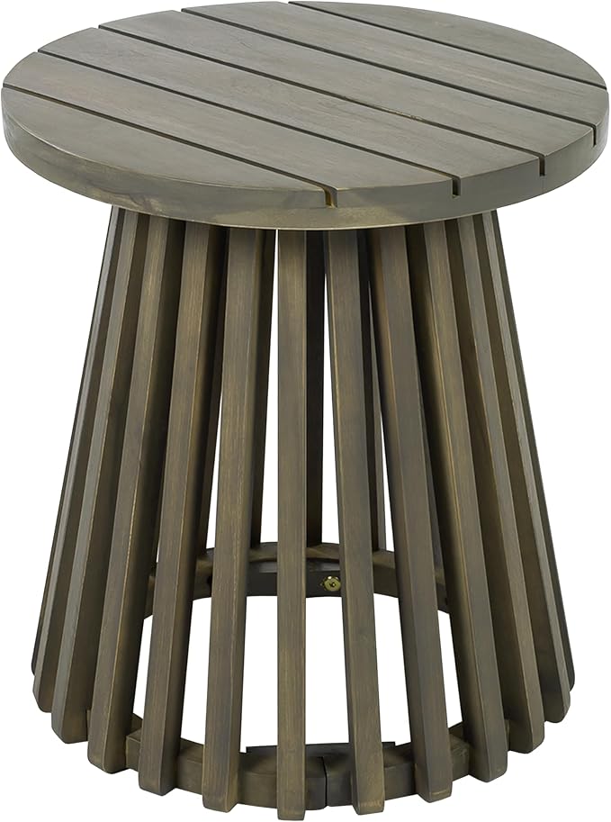 Outdoor Acacia Wood Patio Side Table, 15.75-inch Round Side Coffee Table,for Backyard, Lawn, Balcony (Grey-Side Table)