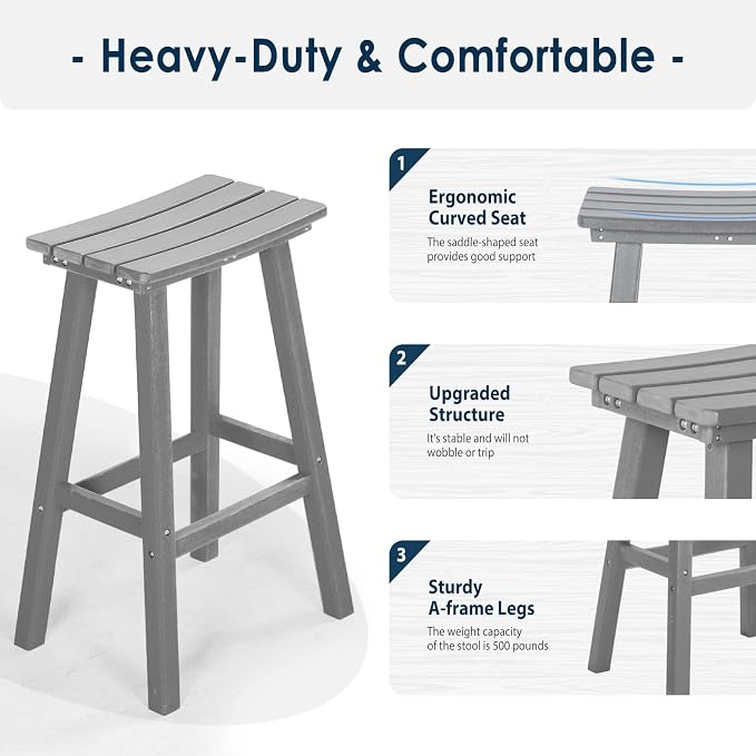 nalone Outdoor Bar Table and Chairs Set, HDPE Bar Table with Bar Stools Set of 2, Patio Table Pub Height Dining Table for Deck, Porch, Backyard, Garden