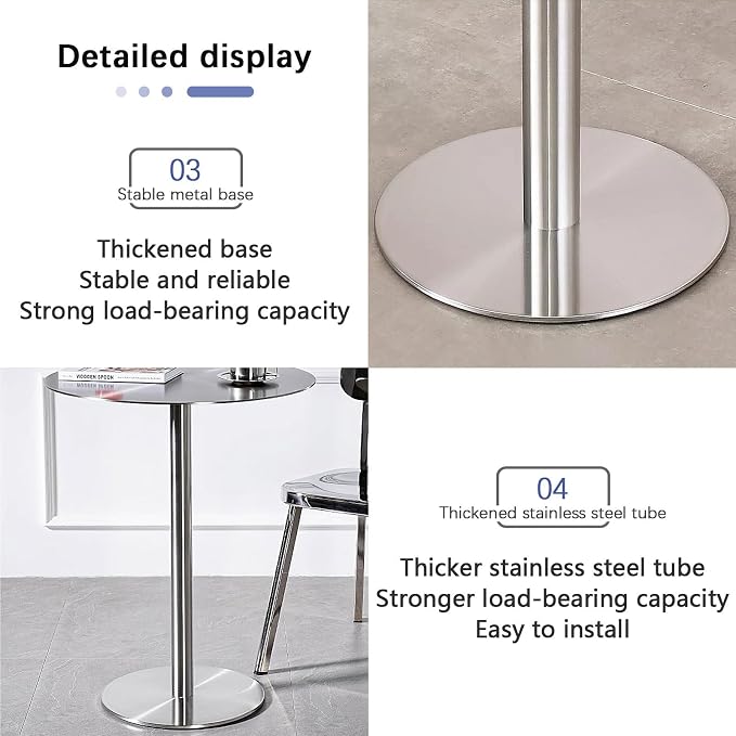 Stainless Steel Bar Table Leisure Table Round Kitchen Dining Table StylishSofa Side Tables for Garden Outdoor Patio Bistro Cafe Reception Area, High Table Desk with Metal Base ( Size : 40x40x105cm )