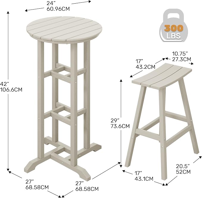 Costaelm Outdoor Bar Table, 42" Counter Height Round Patio Cocktail Bar Table, Patio Bar Table 3-Pieces Set Bistro Dining Table Pub Table for Deck, Backyard, Garden, Sand