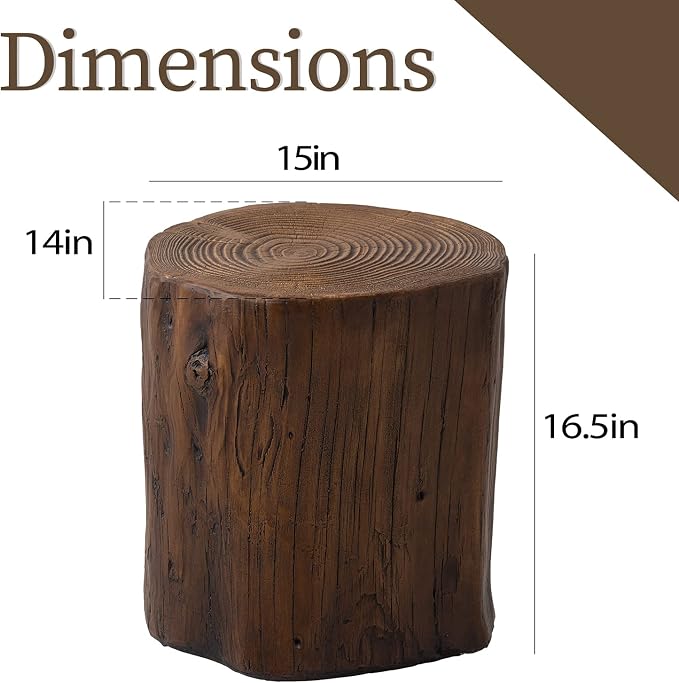 COSIEST 2 Pieses Outdoor Side Table, Hand-Painted Wood Stump Side Table Set of 2, Faux Wood Stool, Ottomans, Plant Stand, Deck or Garden (Black Walnut)