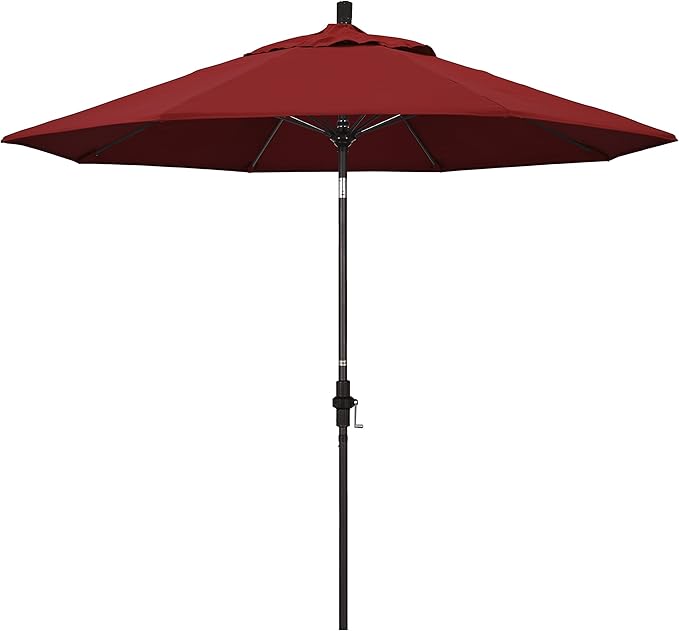 California Umbrella 9' Round Aluminum Pole Fiberglass Rib Market Umbrella, Crank Lift, Collar Tilt, Bronze Pole