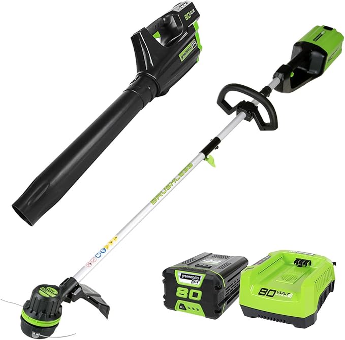 Greenworks Pro 80V Cordless Brushless String Trimmer + Leaf Blower Combo, 2Ah Battery and Charger Included STBA80L210 & 0.080" 200-Foot Twisted String Trimmer Line