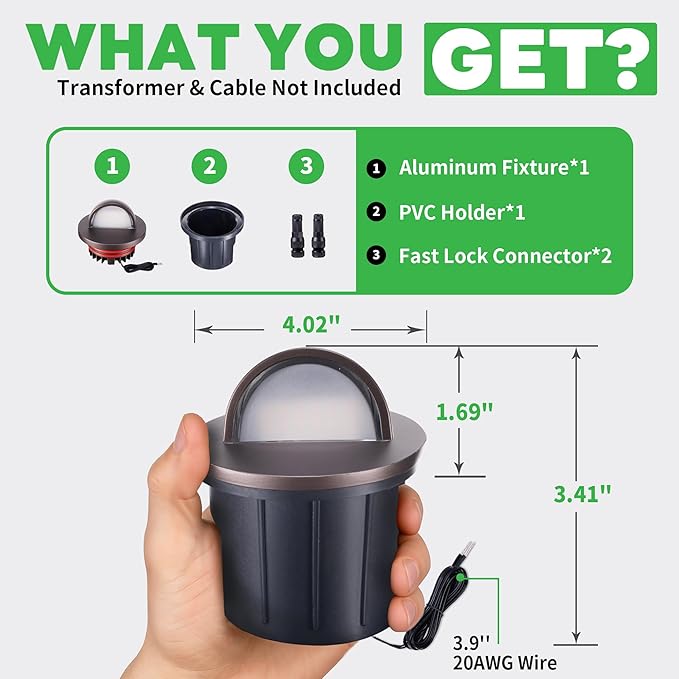 Low Voltage 3000K Ground Well Lights, 8 Pack 6W 420LM LED 12V In-Ground Landscape Lights, IP67 Waterproof Aluminum Oil-Rubbed Bronze, Single-Side Lighting for Backyard, Wall