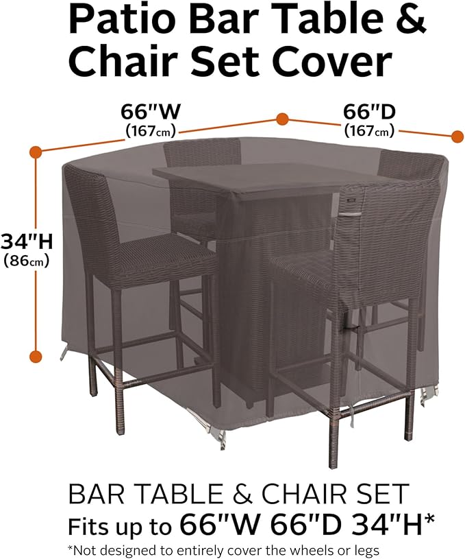 Classic Accessories Ravenna Water-Resistant Patio Bar Table and Chair Set Cover, 66 x 66 x 34 Inch