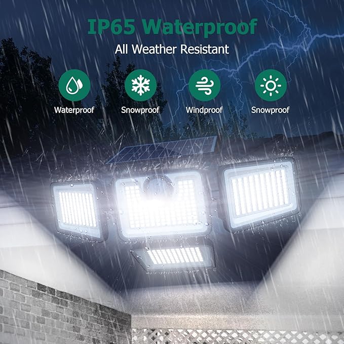 4500LM Solar Lights Outdoor, 4 Adjustable Heads Motion Sensor Lights, 3 Modes, 6500K, IP65 Waterproof Solar Security Wall Lights, Remote Control Flood Lights, Garden, Outside, Backyard, 1 Pack