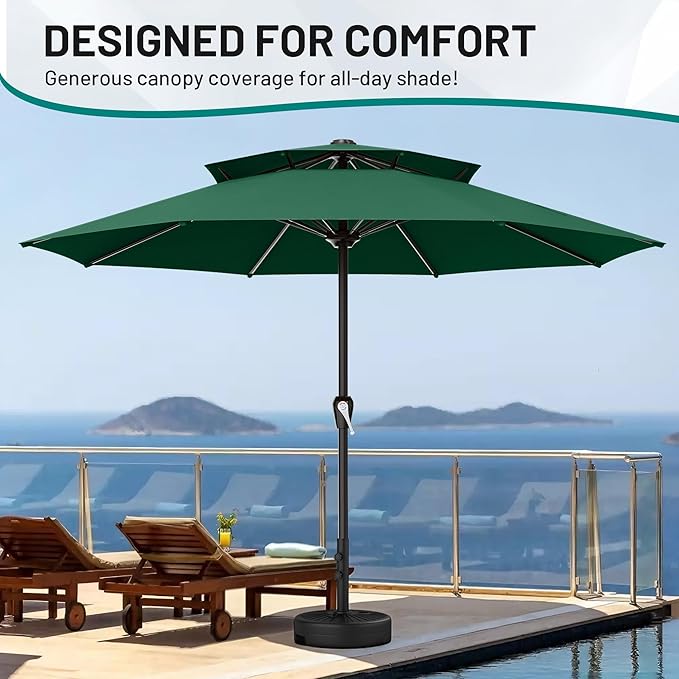 AreShark 12ft 2 Tiers Patio Umbrella - Outdoor Umbrella Waterproof UV Protection, Market Table Umbrella w/ 8 Sturdy Ribs&Crank for Pool, Porch, Garden(Dark Green)