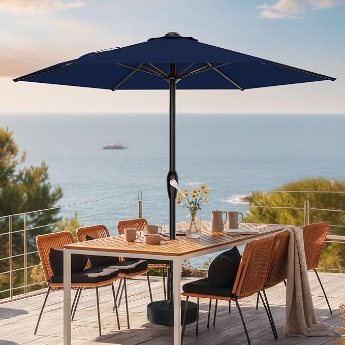 AreShark 7.5FT Patio Umbrellas Outdoor Market Umbrella w/6 Fiberglass Ribs, Pool Table Umbrella with Easy Crank UV Protection Windproof for Proch, Deck, Lawn Garden and Backyard,Navy
